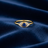 Diamond Evil Eye Solid Gold Stacking Ring