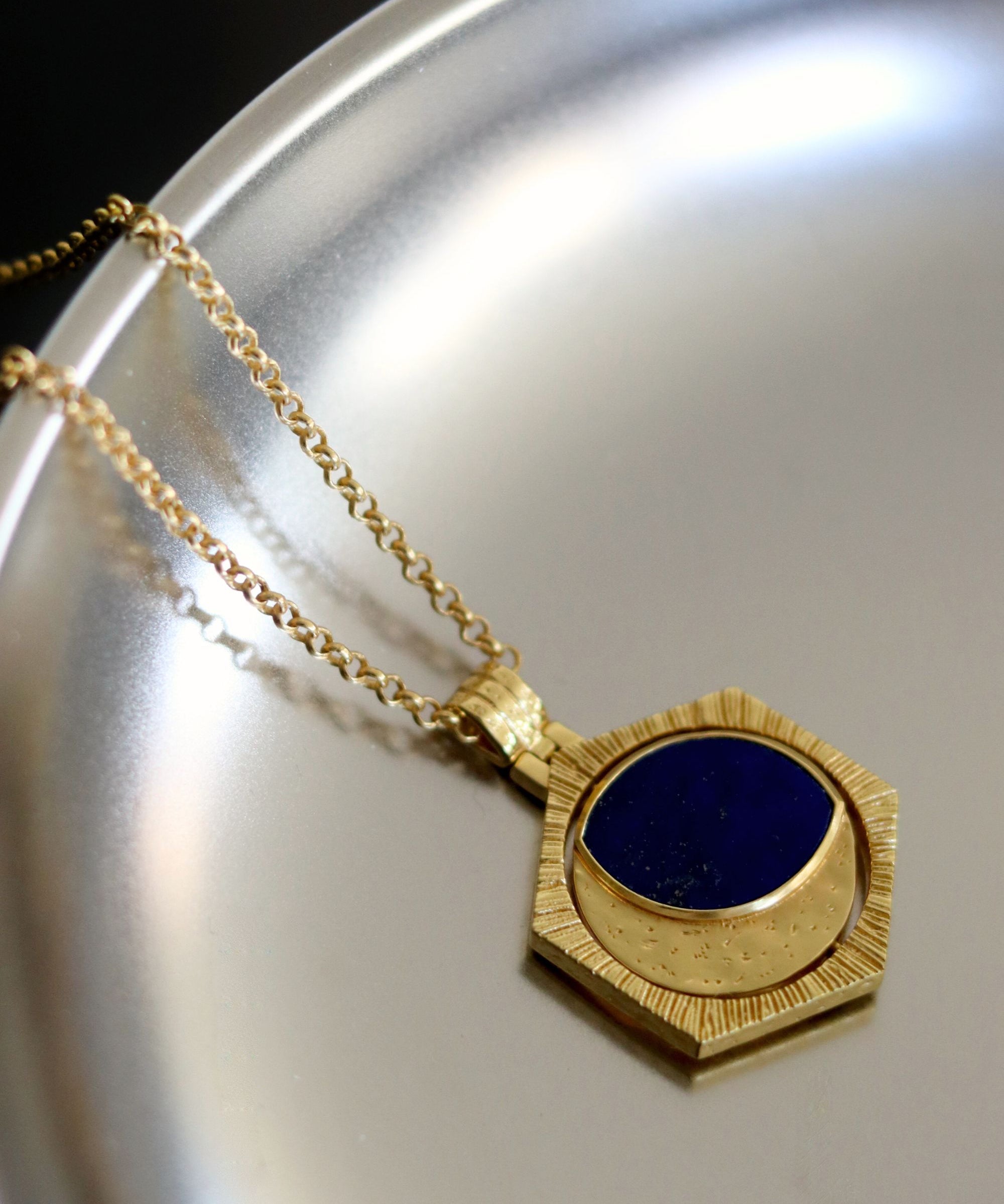Lapis Moon Rotating Pendant Necklace | Sustainable Jewellery by Ottoman Hands
