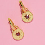 Garnet Heart Huggie Earrings