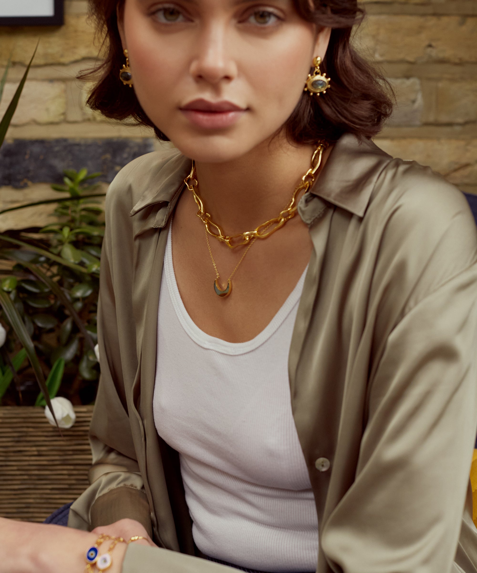 Farah Green Onyx Crescent Moon Pendant Necklace | Sustainable Jewellery by Ottoman Hands