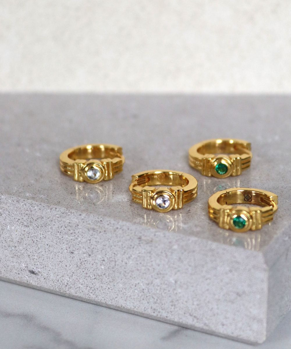 Emerald Green CZ Huggie Earrings | Sustainable Jewellery by Ottoman Hands