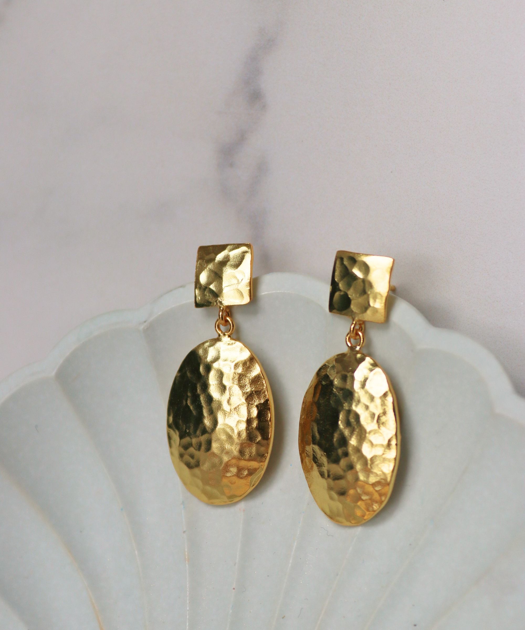 Desiree Hammered Drop Stud Earrings | Sustainable Jewellery by Ottoman Hands