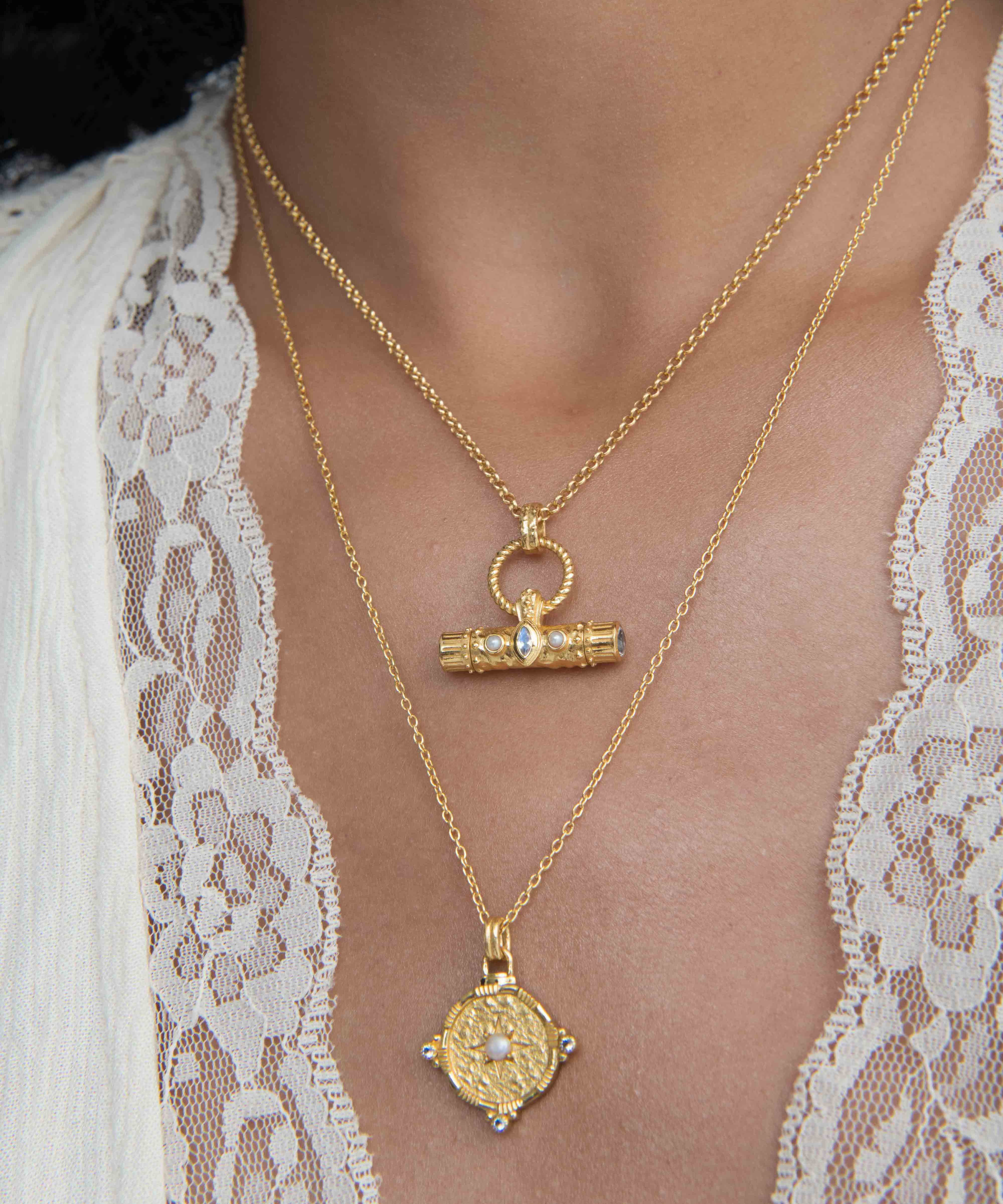 Pearl and White Topaz Shield Pendant Necklace | Sustainable Jewellery by Ottoman Hands