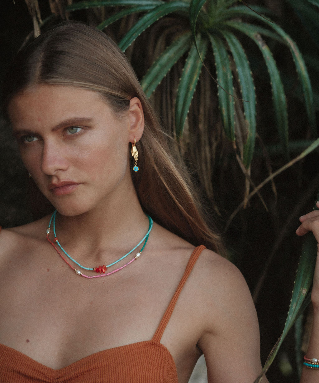 Angelica Hand and Evil Eye Huggie Earrings | Sustainable Jewellery by Ottoman Hands