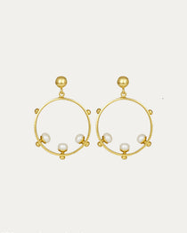 Aristea Pearl and Gold Bead Hoop Earrings | Sustainable Jewellery by Ottoman Hands