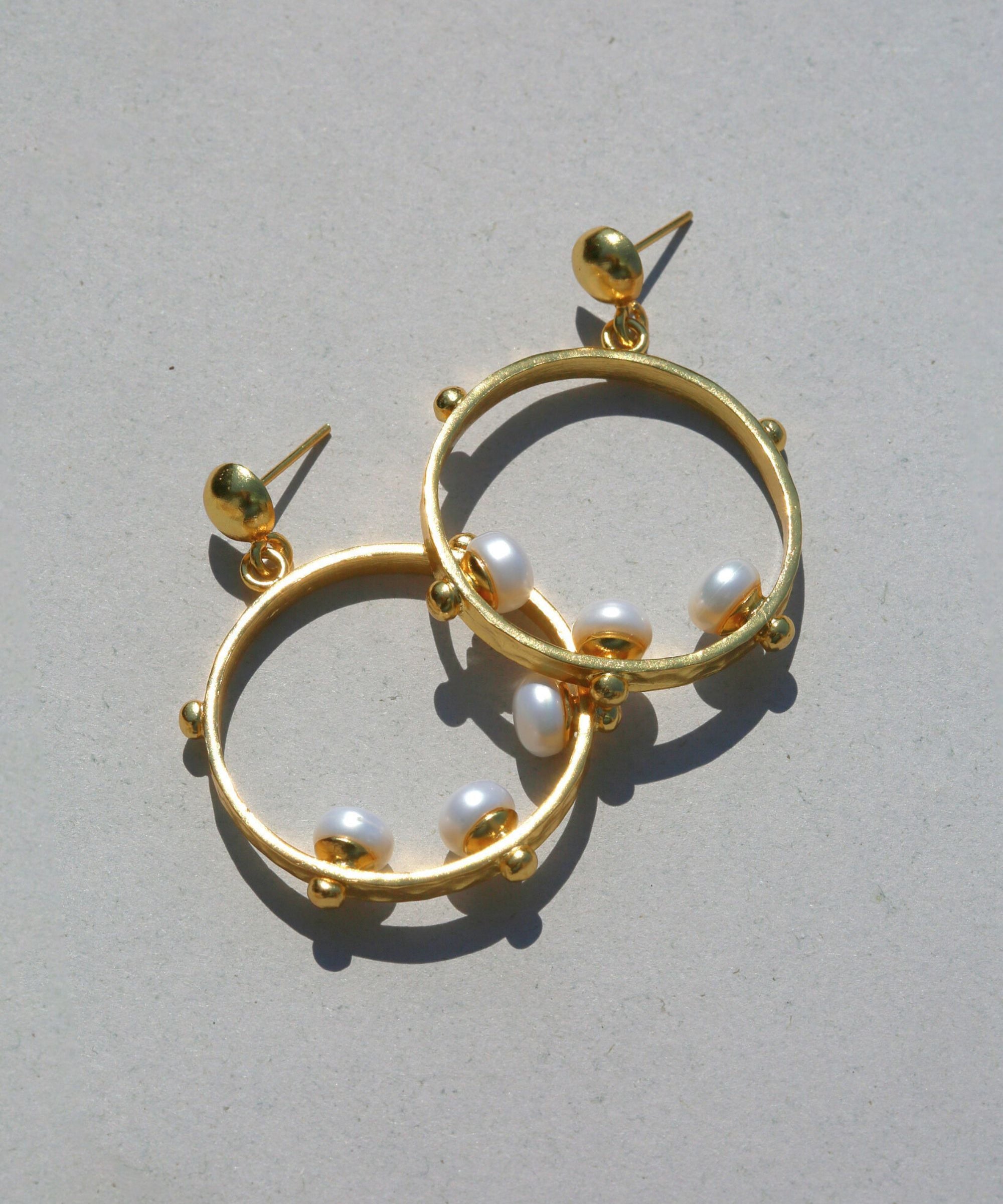 Aristea Pearl and Gold Bead Hoop Earrings | Sustainable Jewellery by Ottoman Hands