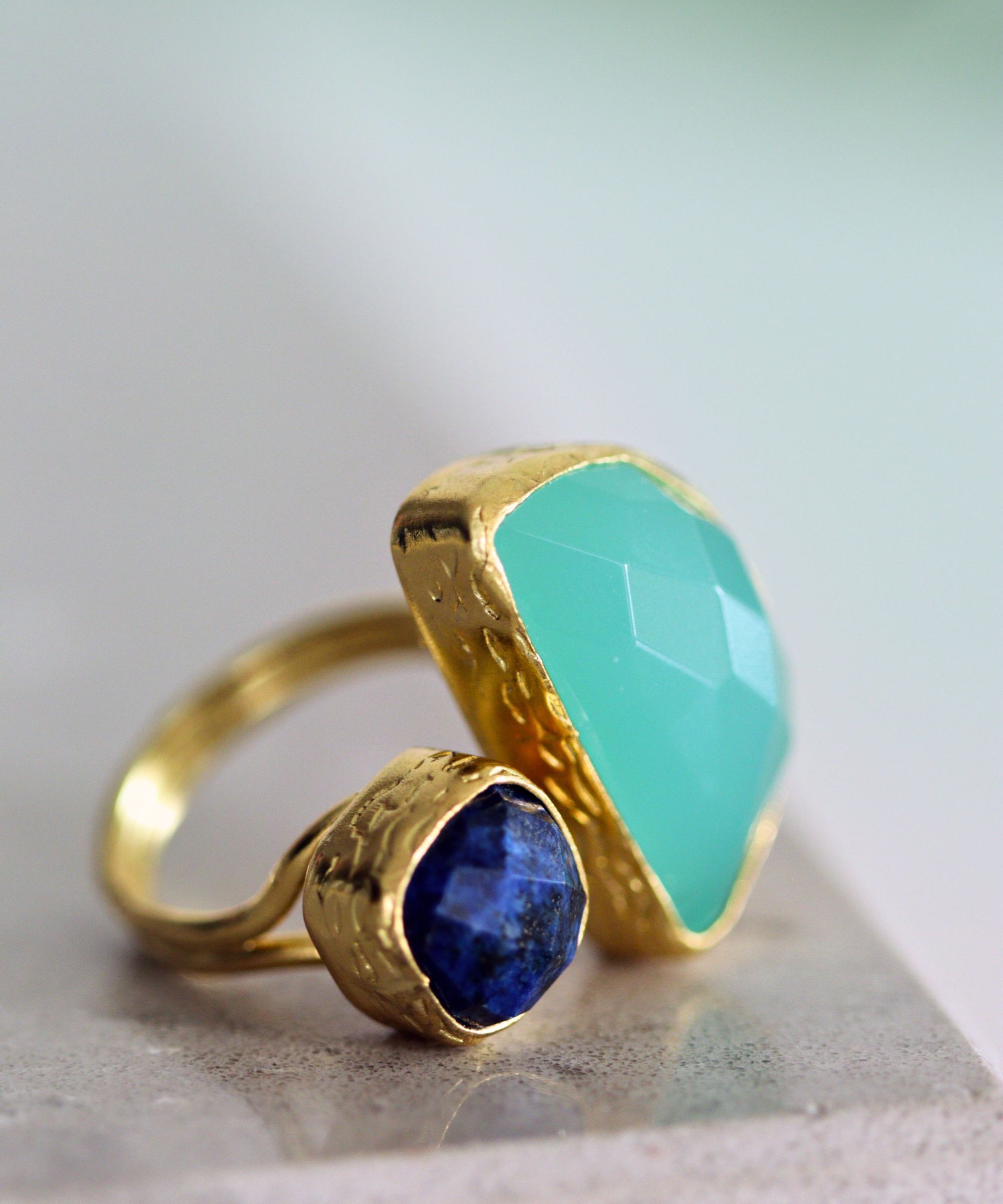 Avery Lapis and Aqua Chalcedony Cocktail Ring | Sustainable Jewellery by Ottoman Hands