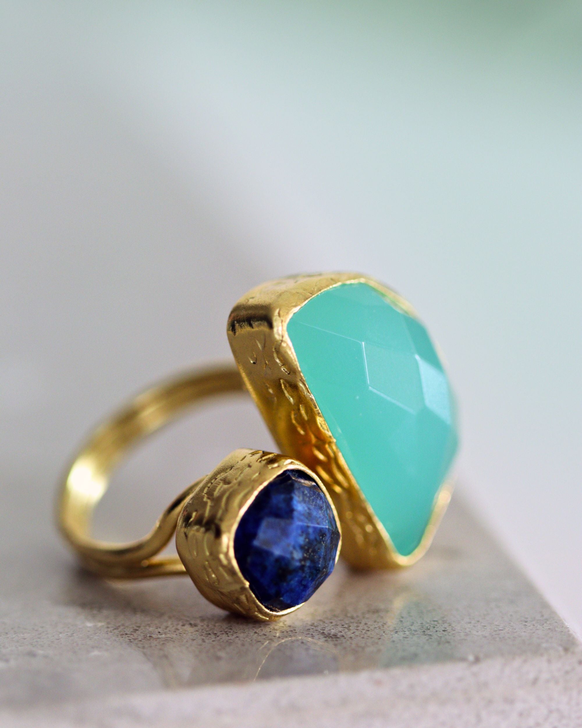 Avery Lapis and Aqua Chalcedony Cocktail Ring | Sustainable Jewellery by Ottoman Hands