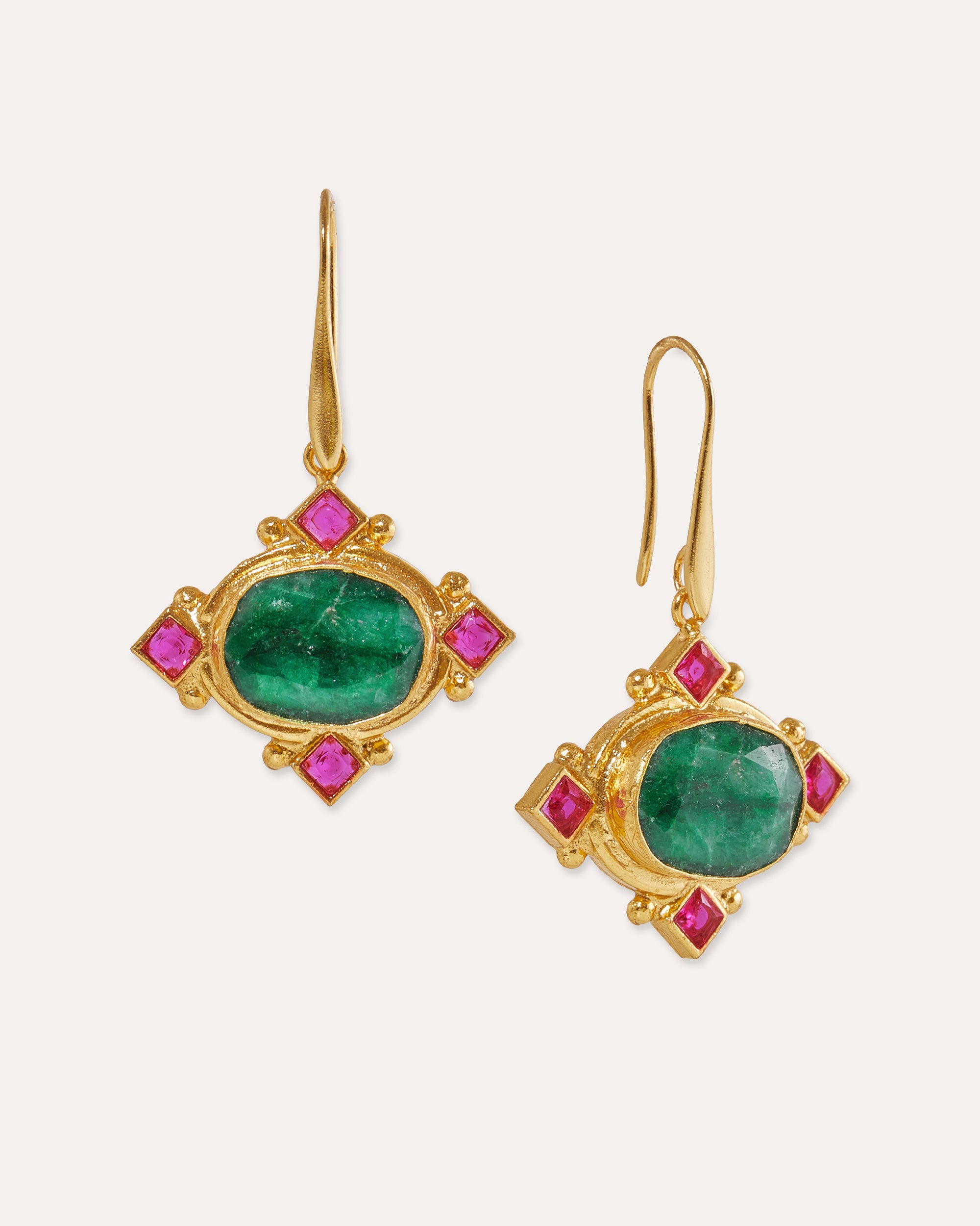 Raina Emerald and Pink Crystal Drop Earrings | Sustainable Jewellery by Ottoman Hands