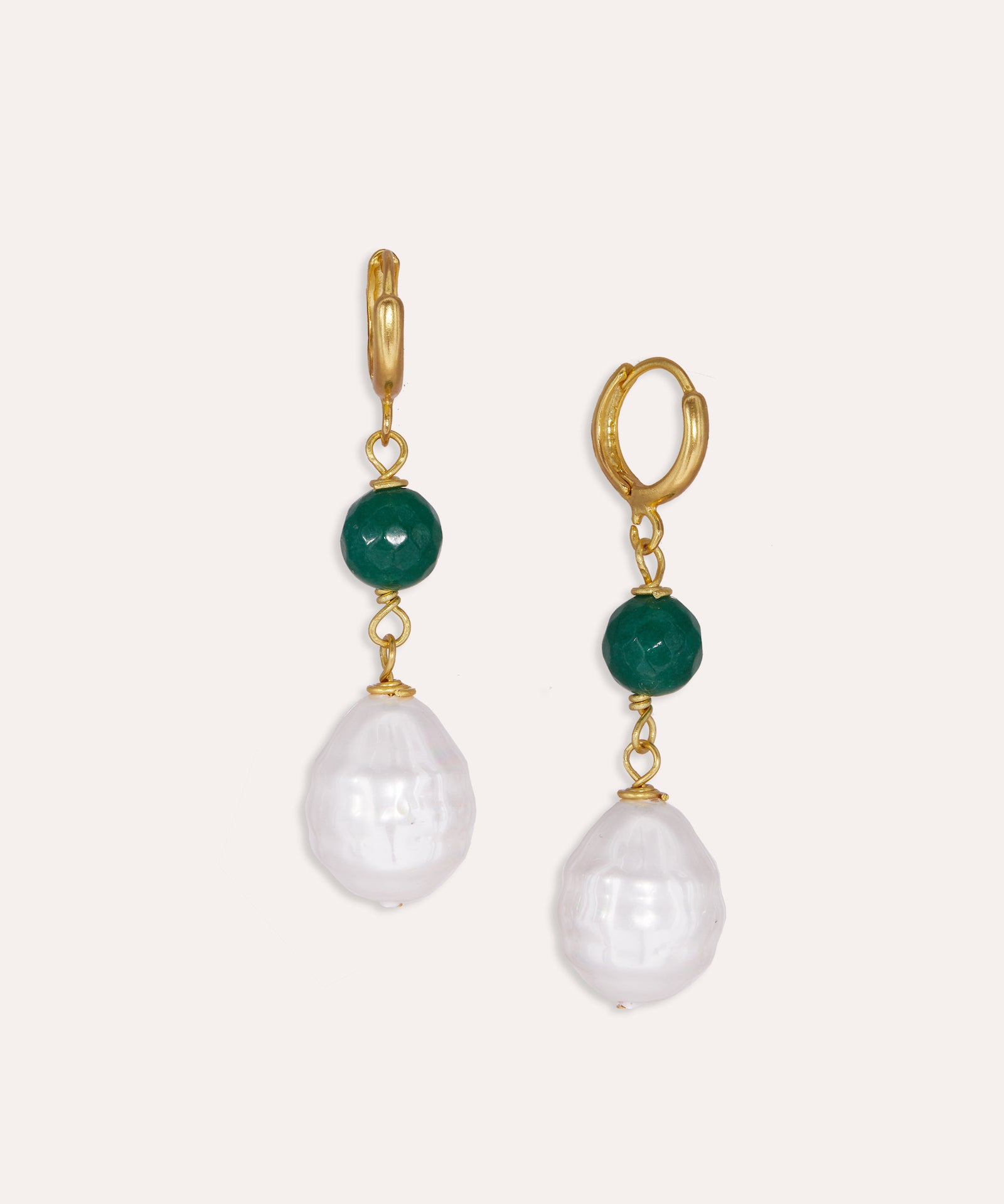 Dawn Emerald and Pearl Huggie Earrings | Sustainable Jewellery by Ottoman Hands