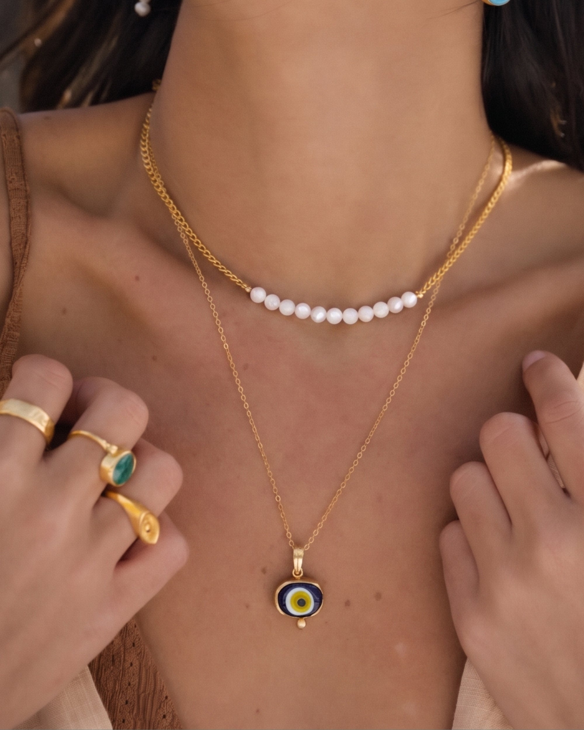 Alara Pink Evil Eye Pendant Necklace - Gold | Ottoman Hands Jewellery