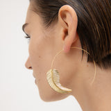 Gold Feather Pull Through Hoop Earrings