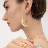 Gold Feather Pull Through Hoop Earrings
