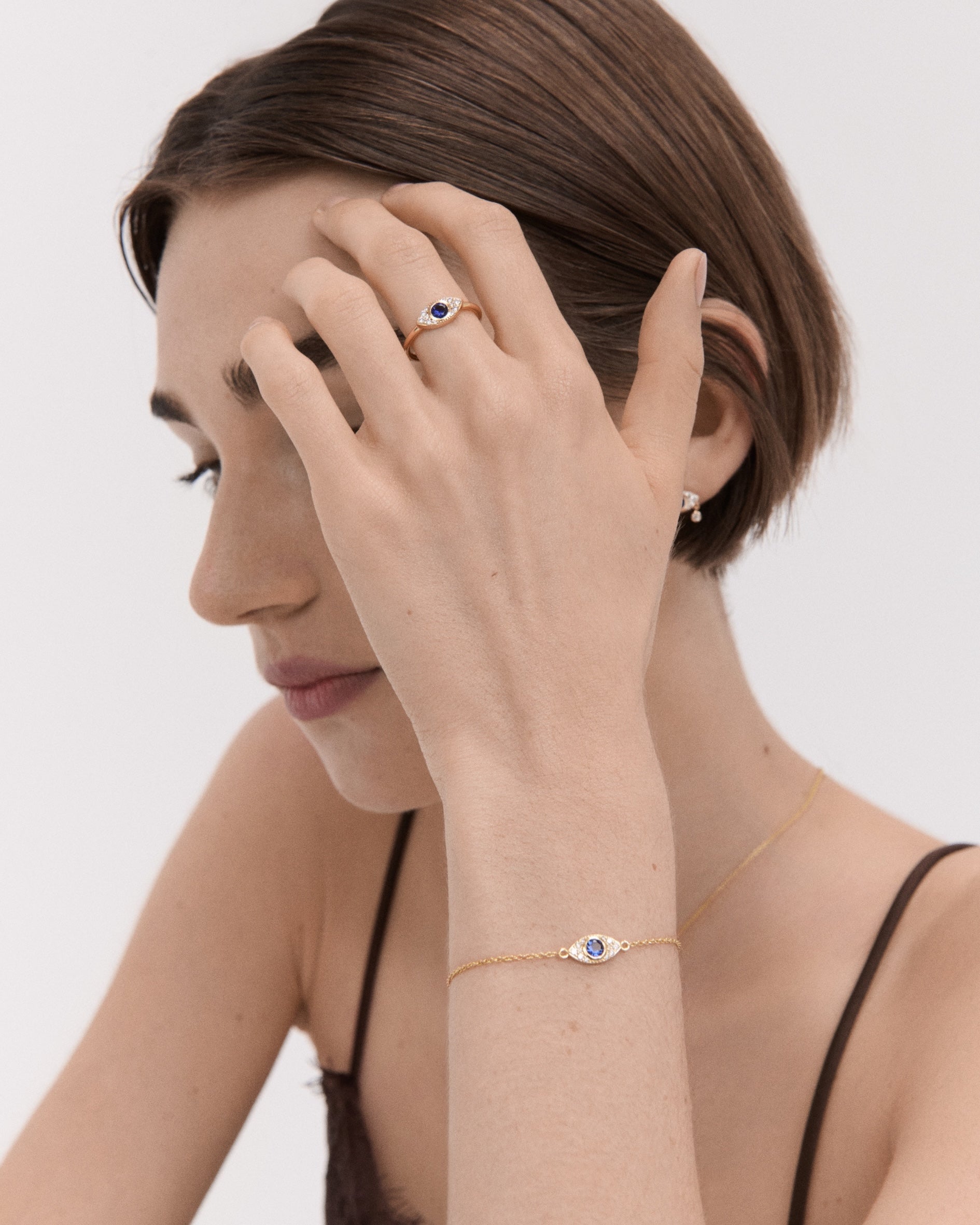 Diamond Evil Eye Solid Gold Chain Bracelet | Ottoman Hands Jewellery