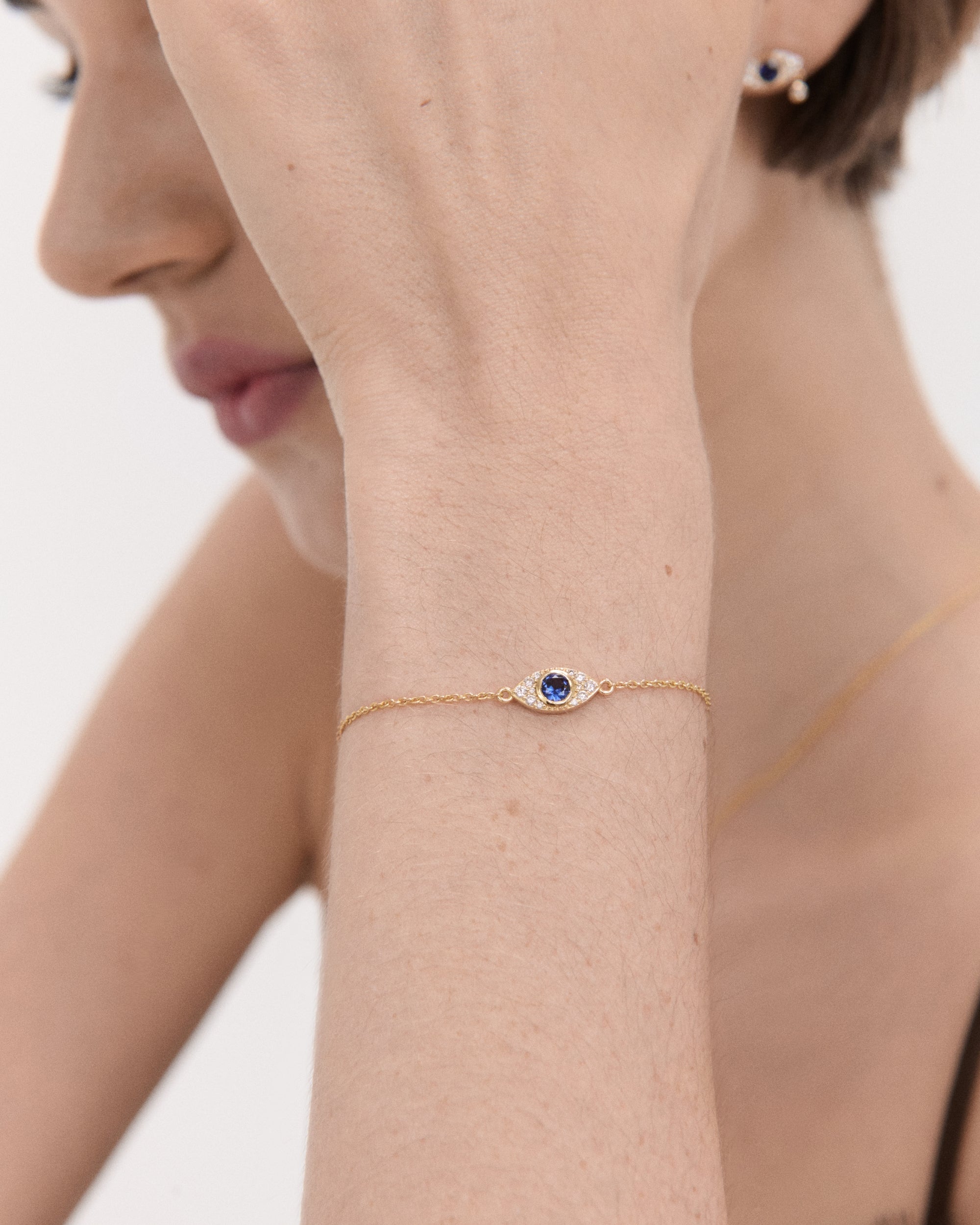 Diamond Evil Eye Solid Gold Chain Bracelet | Ottoman Hands Jewellery