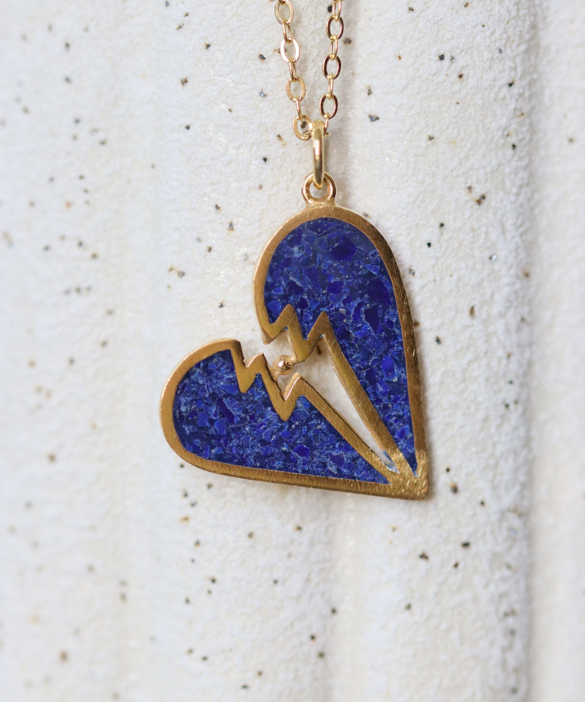 Broken Heart Lapis Pendant Necklace | Sustainable Jewellery by Ottoman Hands