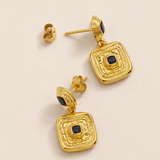 Blue Sapphire CZ Wax Seal Drop Earrings