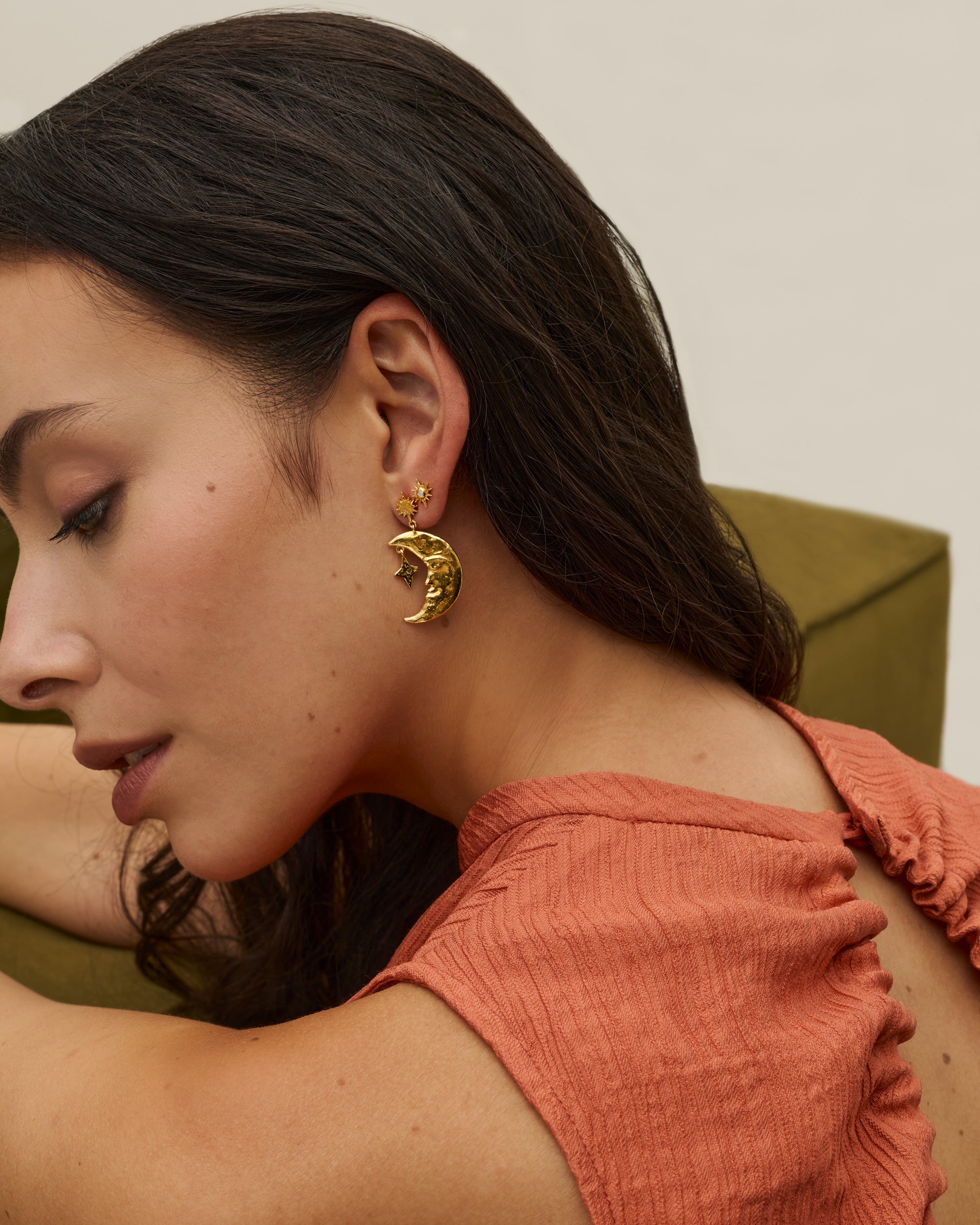 Crescent Moon Drop Earrings | Sustainable Jewellery by Ottoman Hands