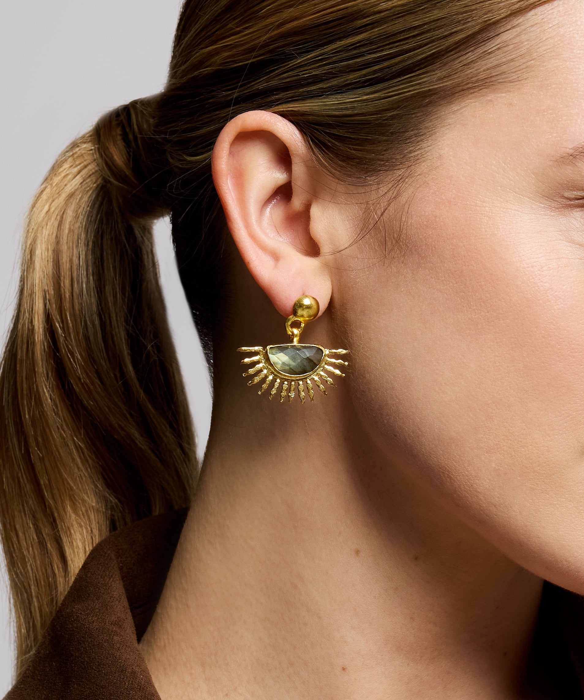 Sunrise Labradorite Drop Stud Earrings | Sustainable Jewellery by Ottoman Hands