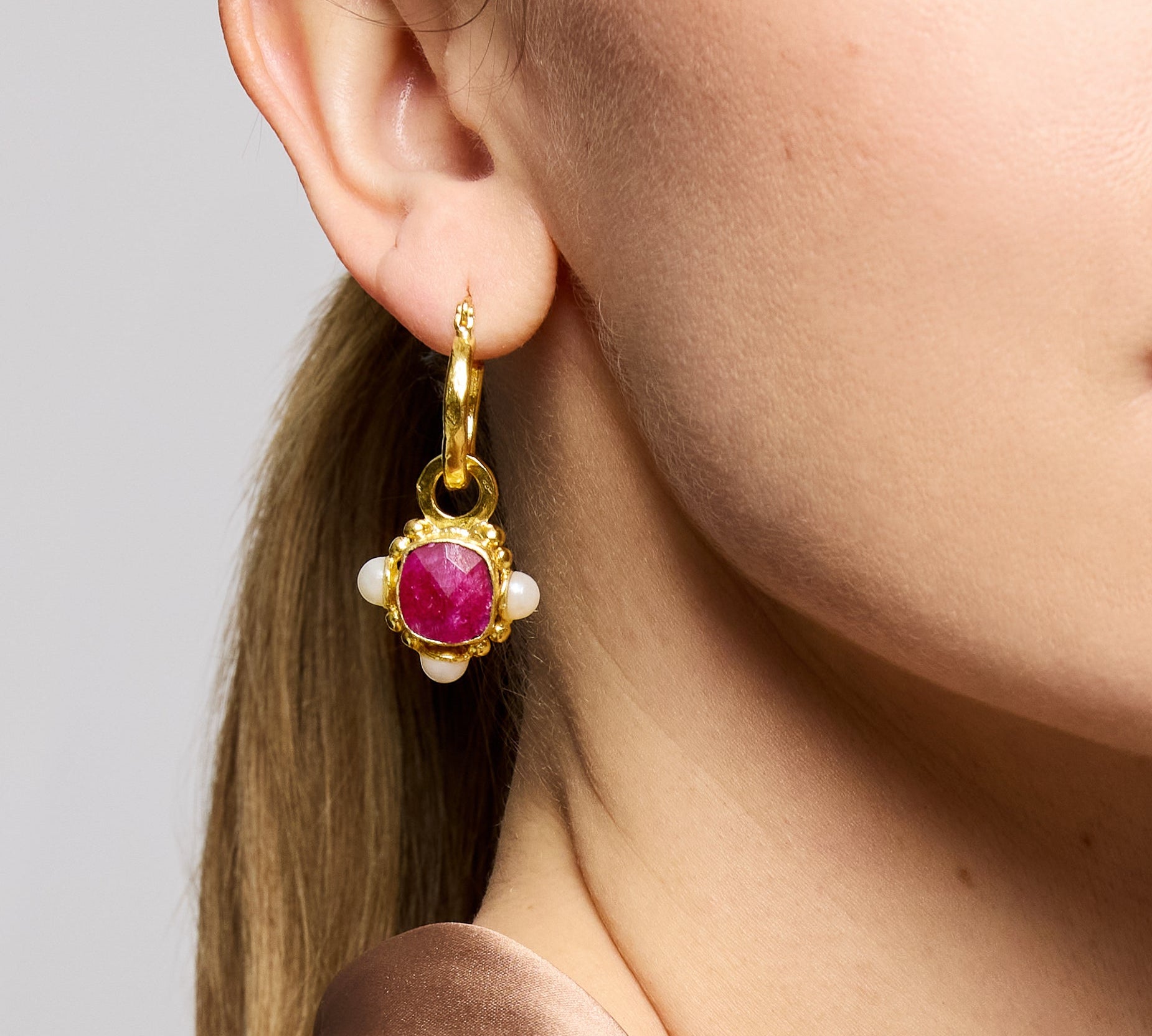 Esther Ruby and Pearl Drop Earrings | Sustainable Jewellery by Ottoman Hands