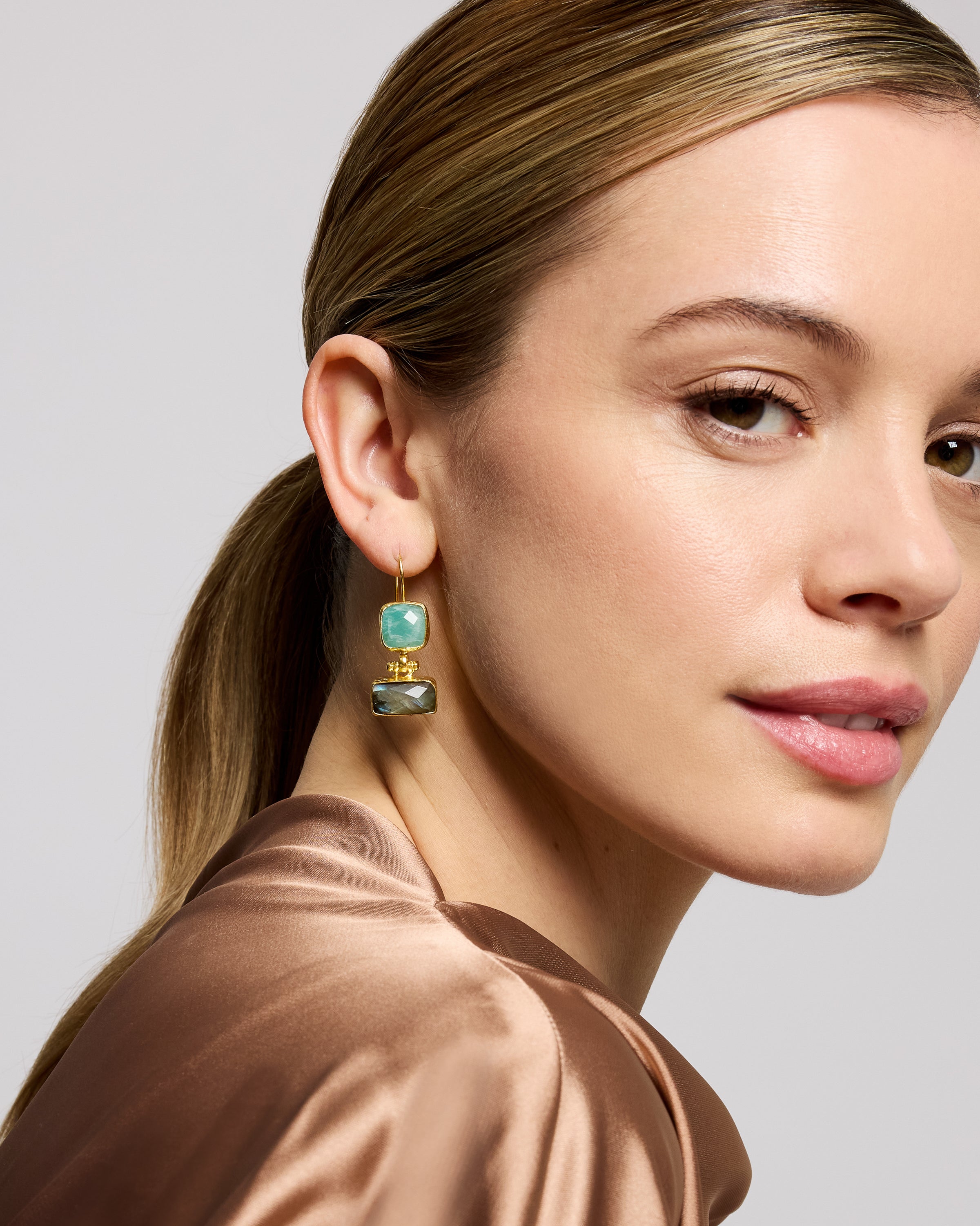 Nerissa Labradorite and Chalcedony Drop Earrings | Sustainable Jewellery by Ottoman Hands