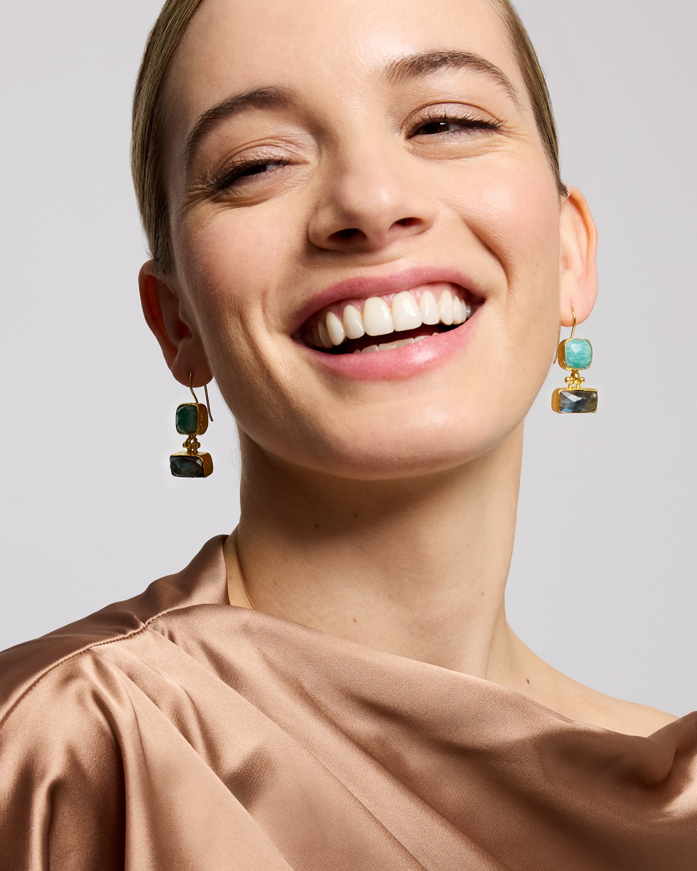 Nerissa Labradorite and Chalcedony Drop Earrings | Sustainable Jewellery by Ottoman Hands