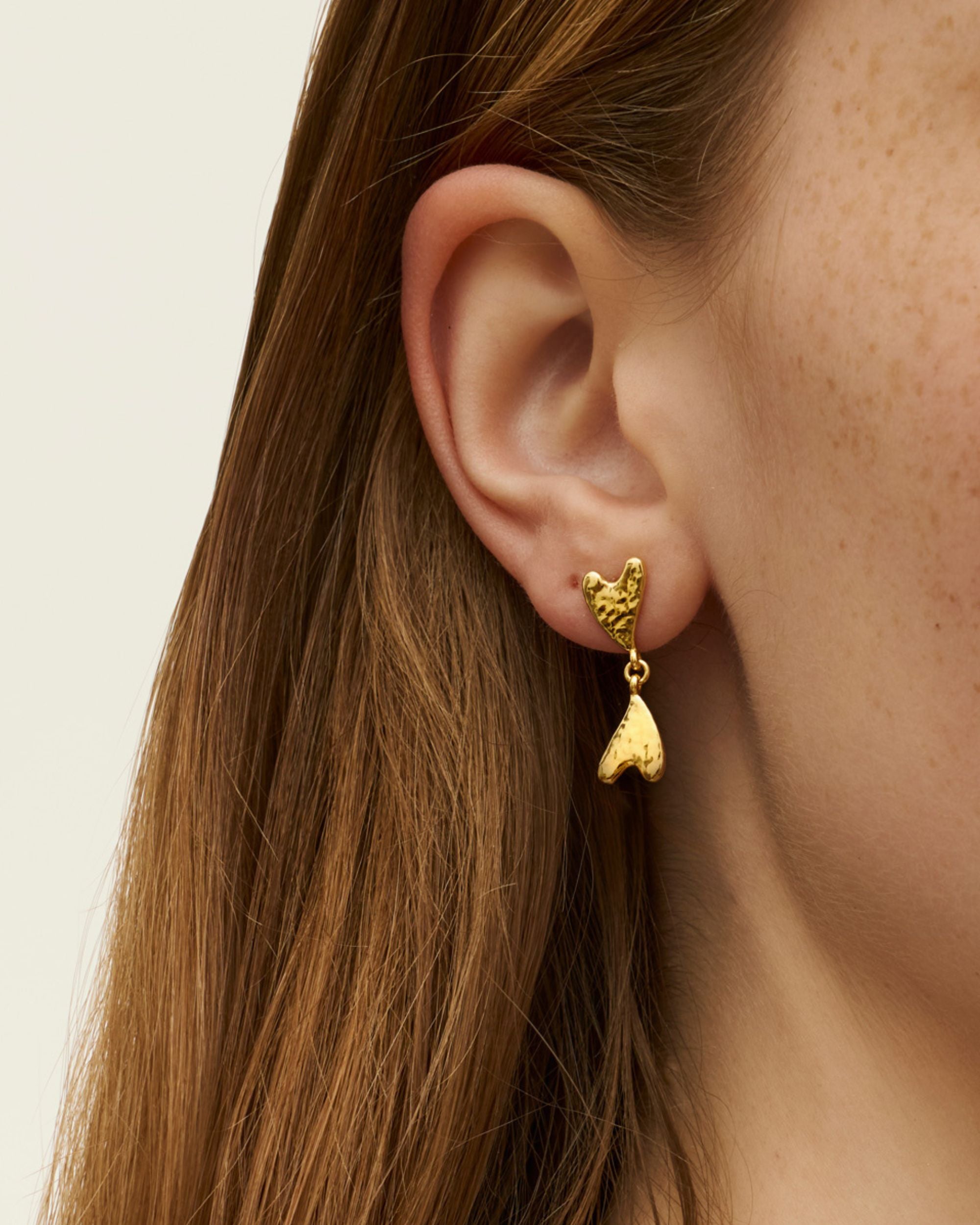 Curved Double Heart Drop Stud Earrings - Gold | Ottoman Hands