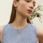 Curved Double Heart Drop Stud Earrings - Gold | Ottoman Hands