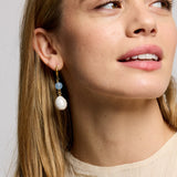 Dawn Blue Chalcedony and Pearl Drop Huggie Earrings