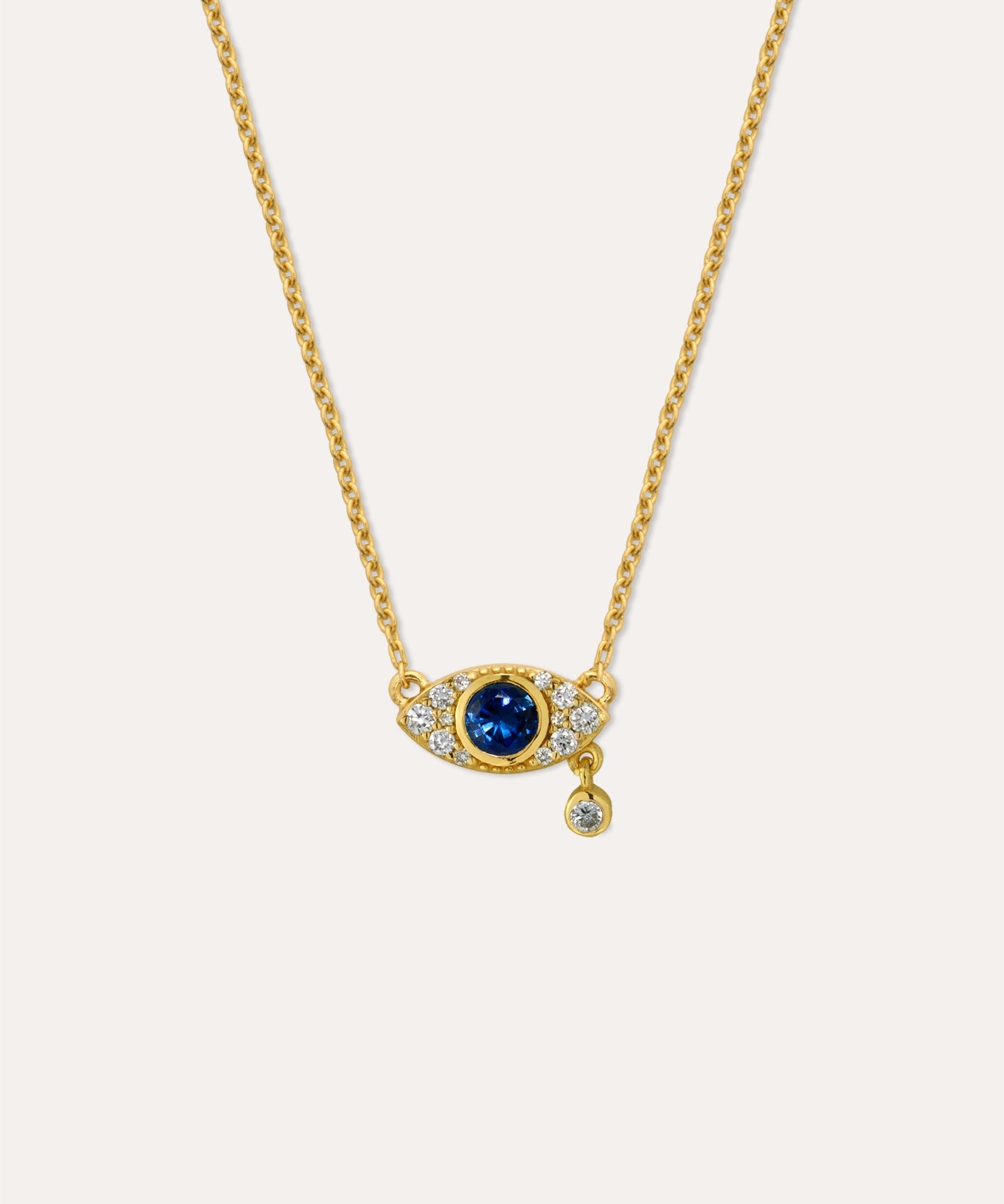 14K Solid Yellow Gold Evil Eye Pendant - Blue Good Luck Necklace Charm 14K Solid Yellow Gold Evil Eye Pendant - Blue Good Luck Necklace Charm