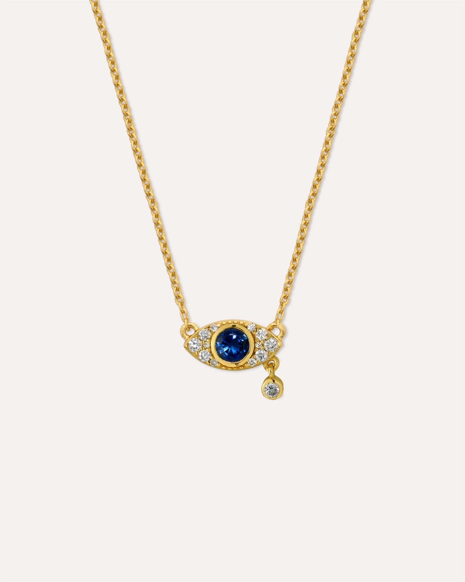 Diamond Evil Eye Solid Gold Pendant Necklace