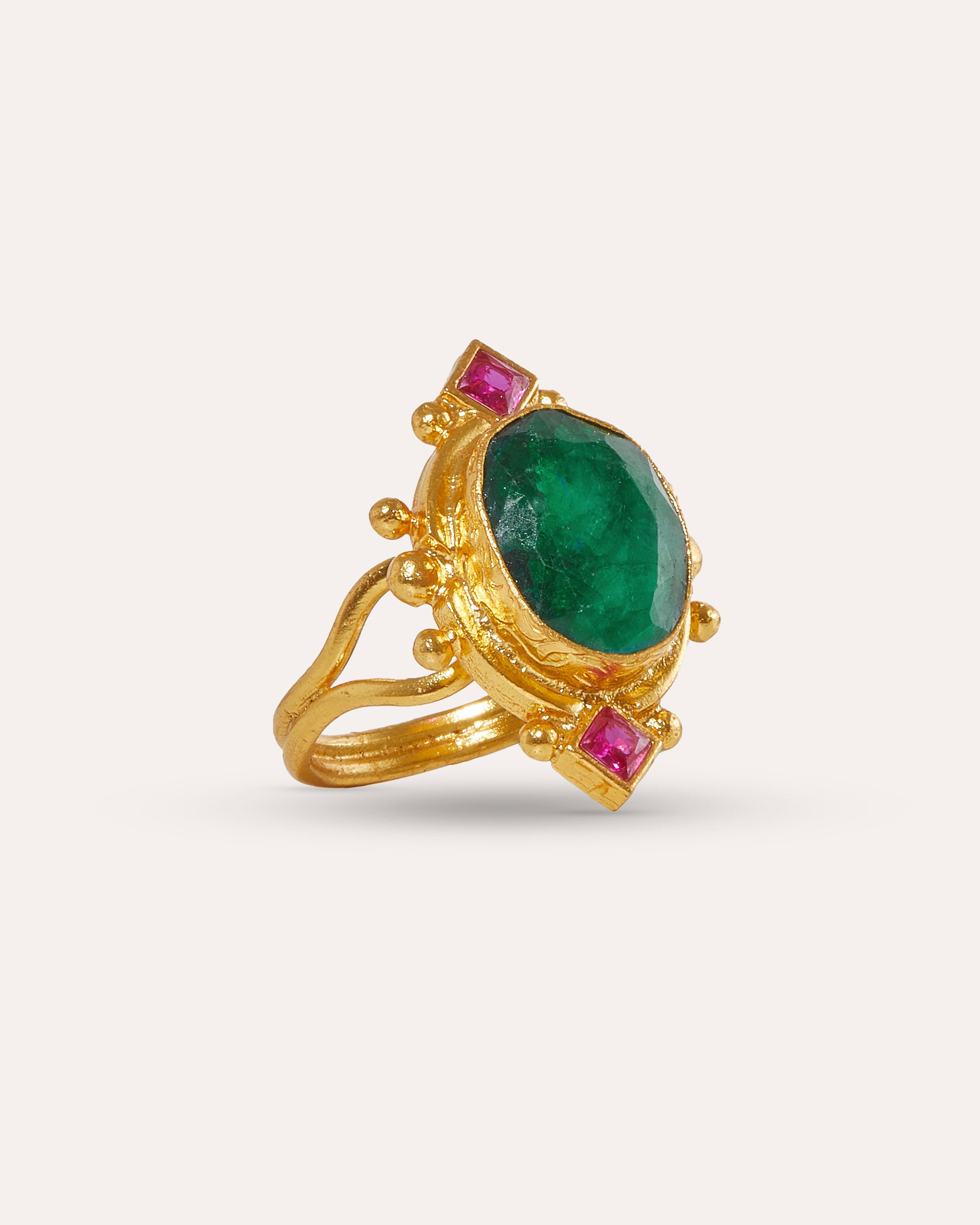 Raina Emerald and Pink Crystal Ring | Sustainable Jewellery by Ottoman Hands