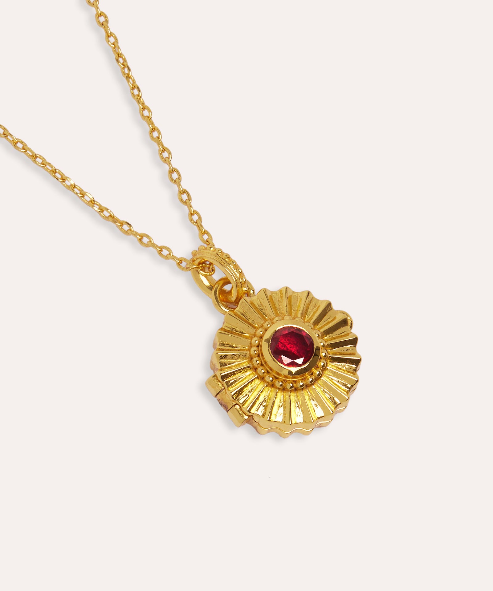 Ruby CZ Sunburst Locket Pendant Necklace | Sustainable Jewellery by Ottoman Hands