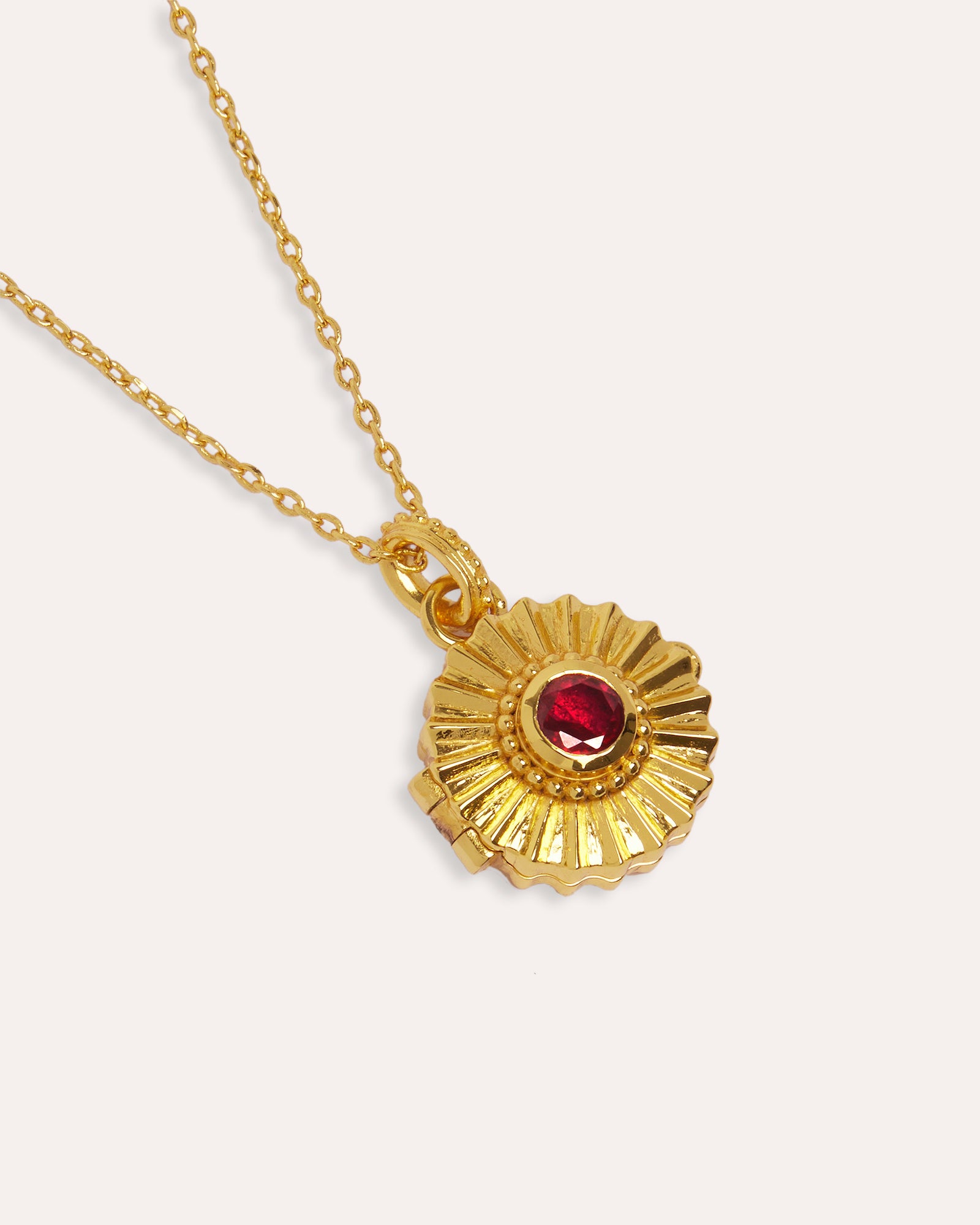 Ruby CZ Sunburst Locket Pendant Necklace | Sustainable Jewellery by Ottoman Hands