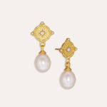Pearl and White Topaz Shield Drop Earrings | Ottoman Hands Jewellery