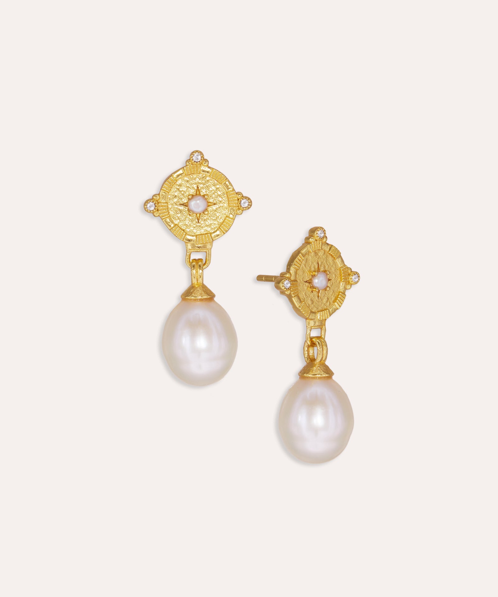 Pearl and White Topaz Shield Drop Earrings | Ottoman Hands Jewellery
