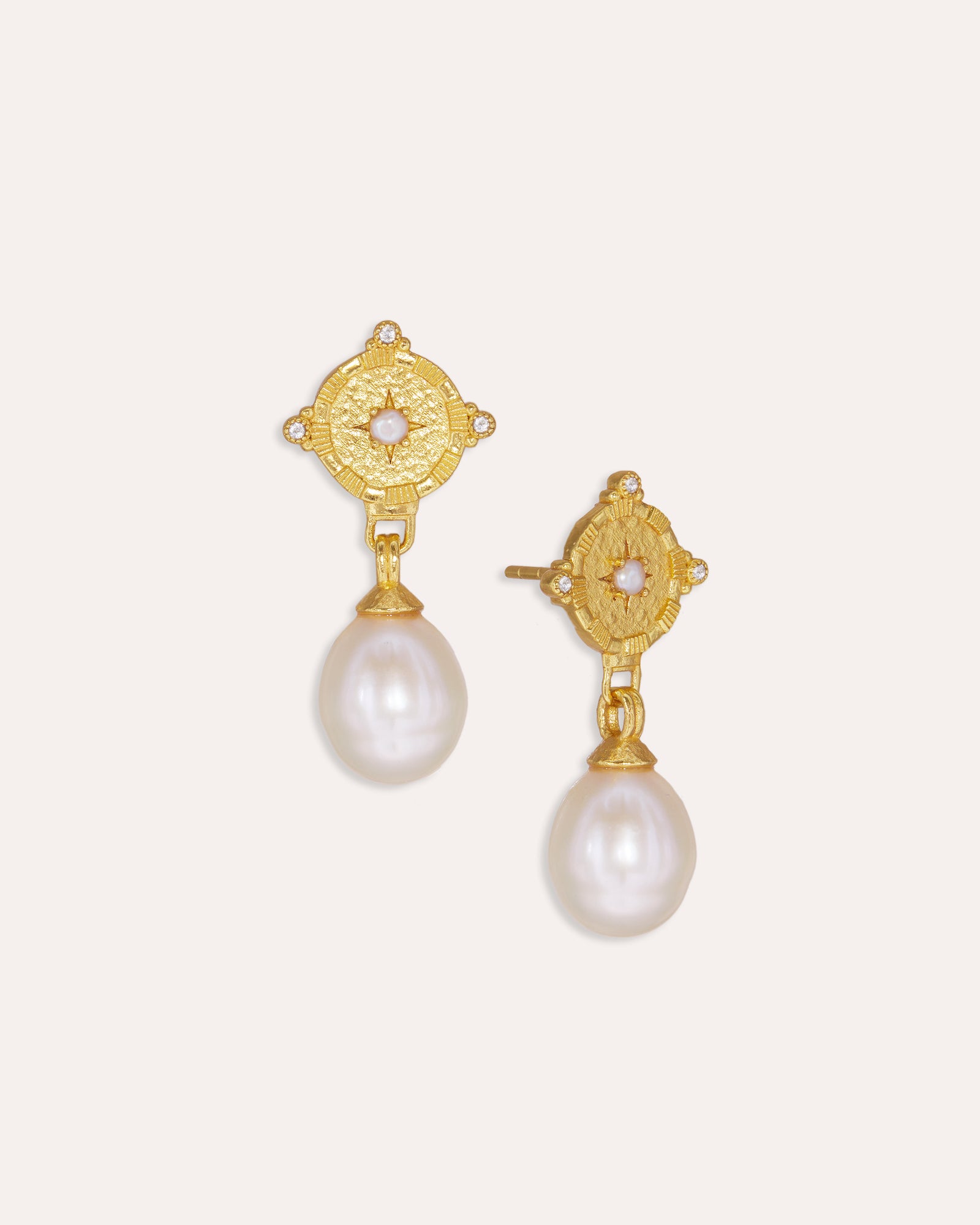 Pearl and White Topaz Shield Drop Earrings | Ottoman Hands Jewellery