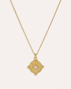 Pearl and White Topaz Shield Pendant Necklace | Ottoman Hands Jewellery