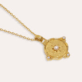 Pearl and White Topaz Shield Pendant Necklace