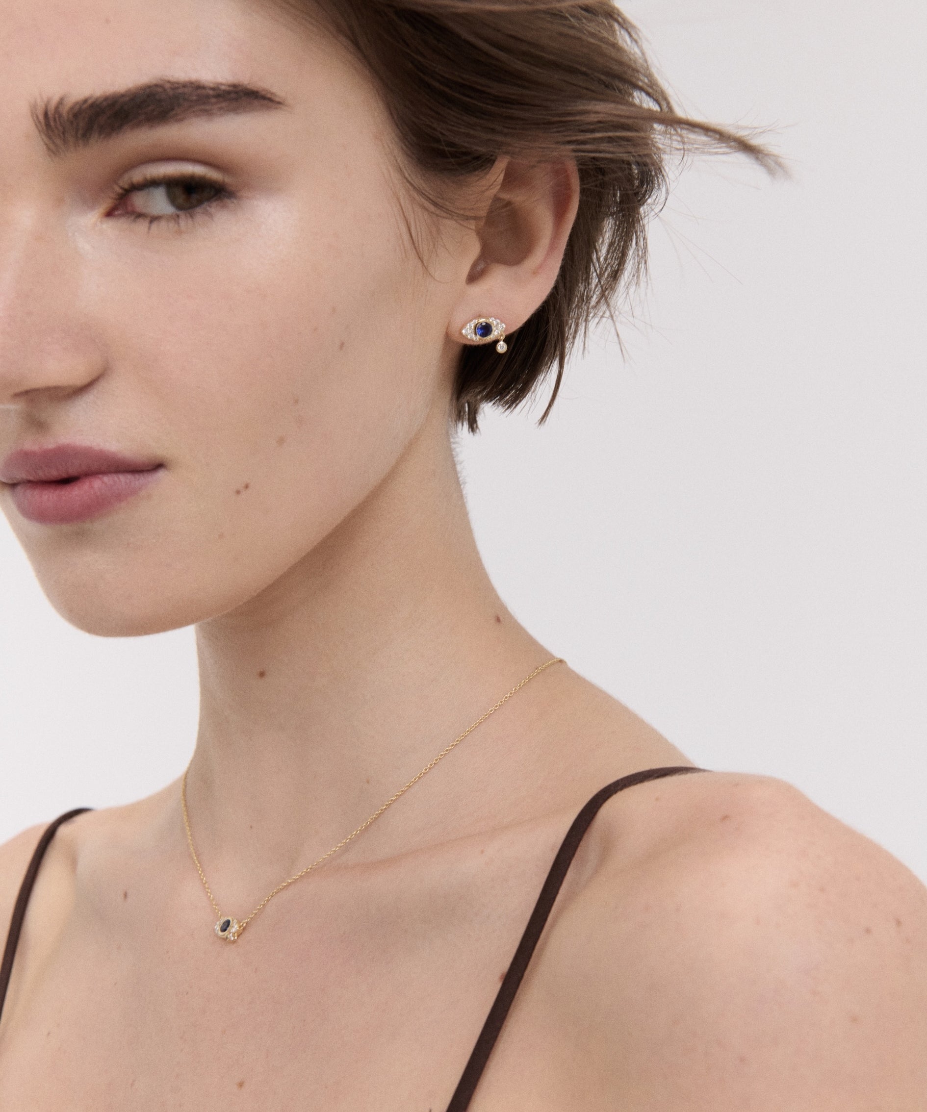 Diamond Evil Eye Solid Gold Stud Earrings | Ottoman Hands Jewellery