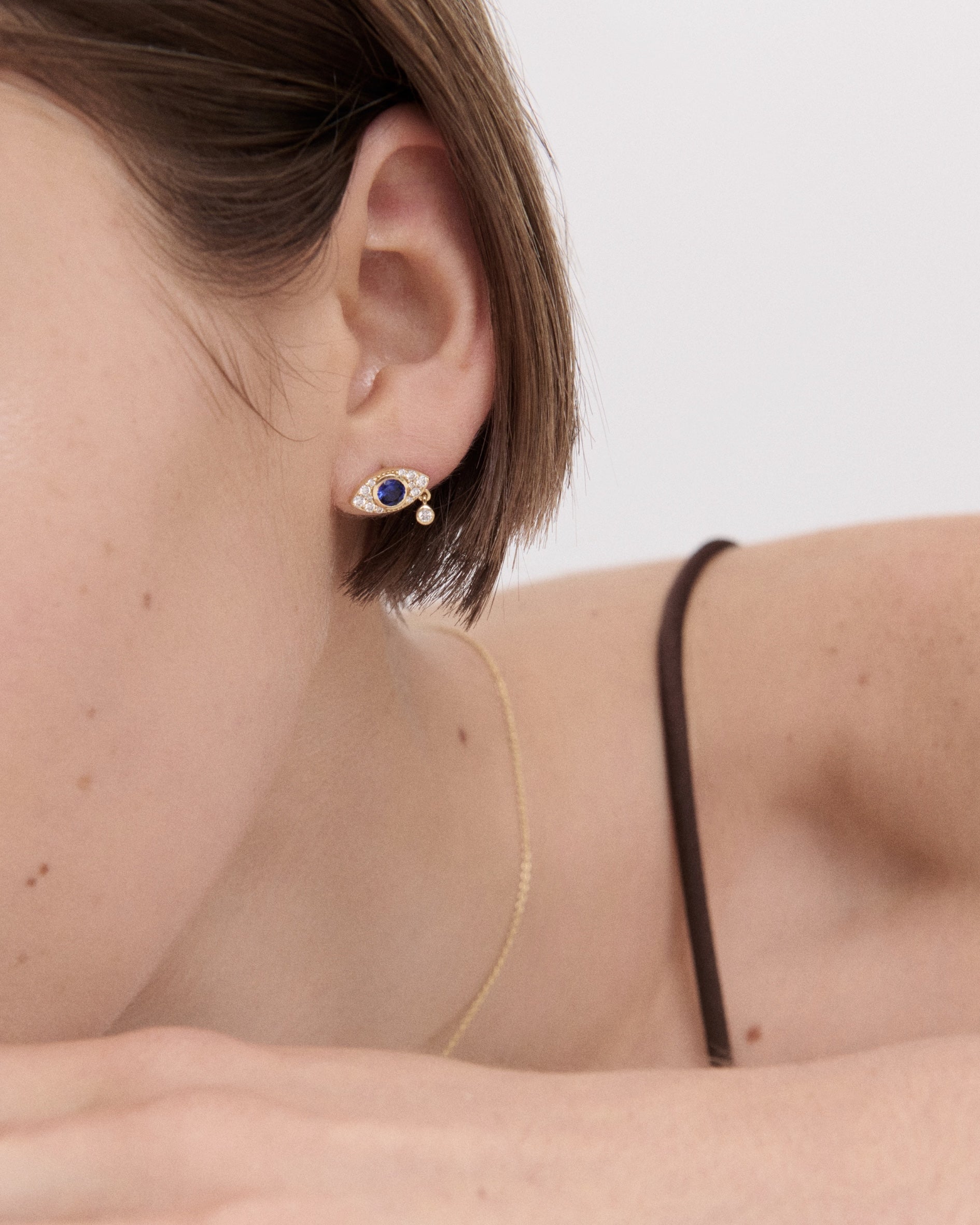 Diamond Evil Eye Solid Gold Stud Earrings | Ottoman Hands Jewellery