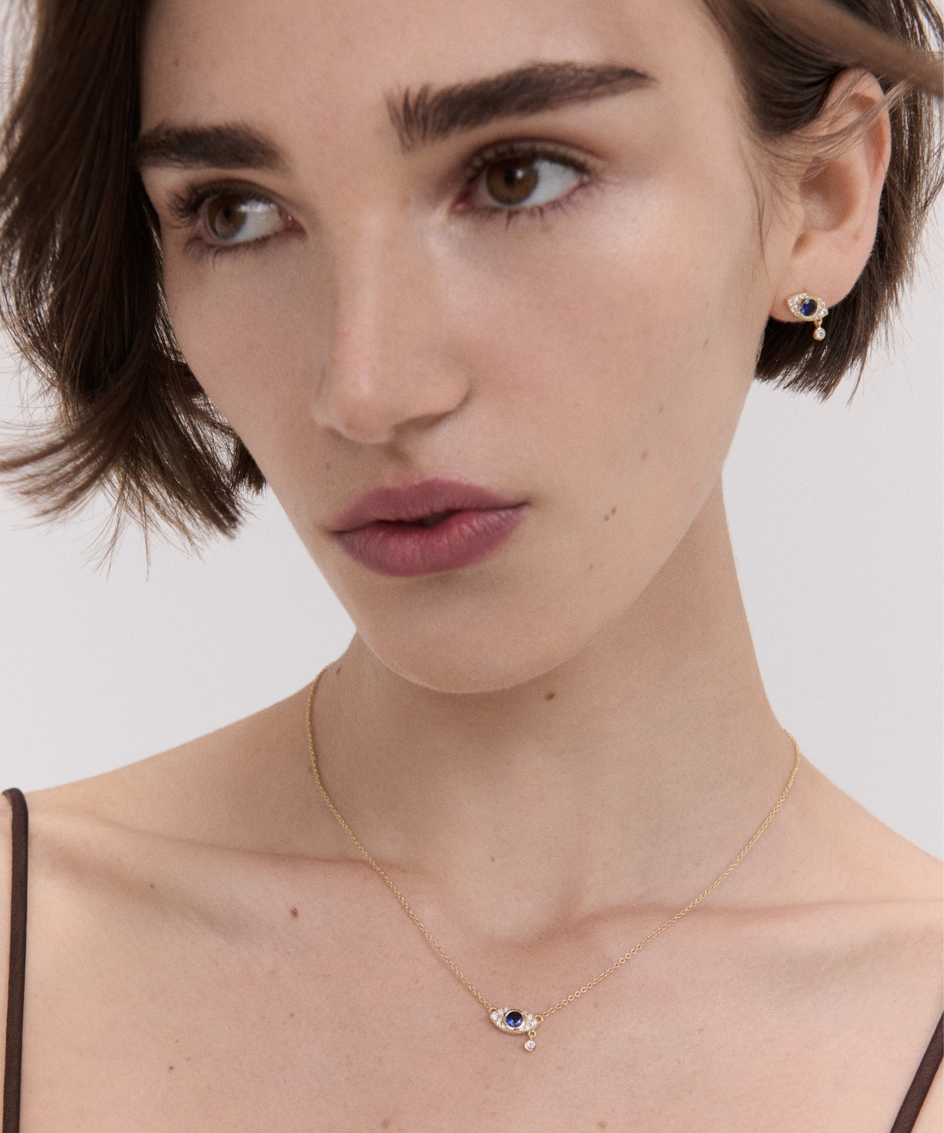 Diamond Evil Eye Solid Gold Stud Earrings | Ottoman Hands Jewellery