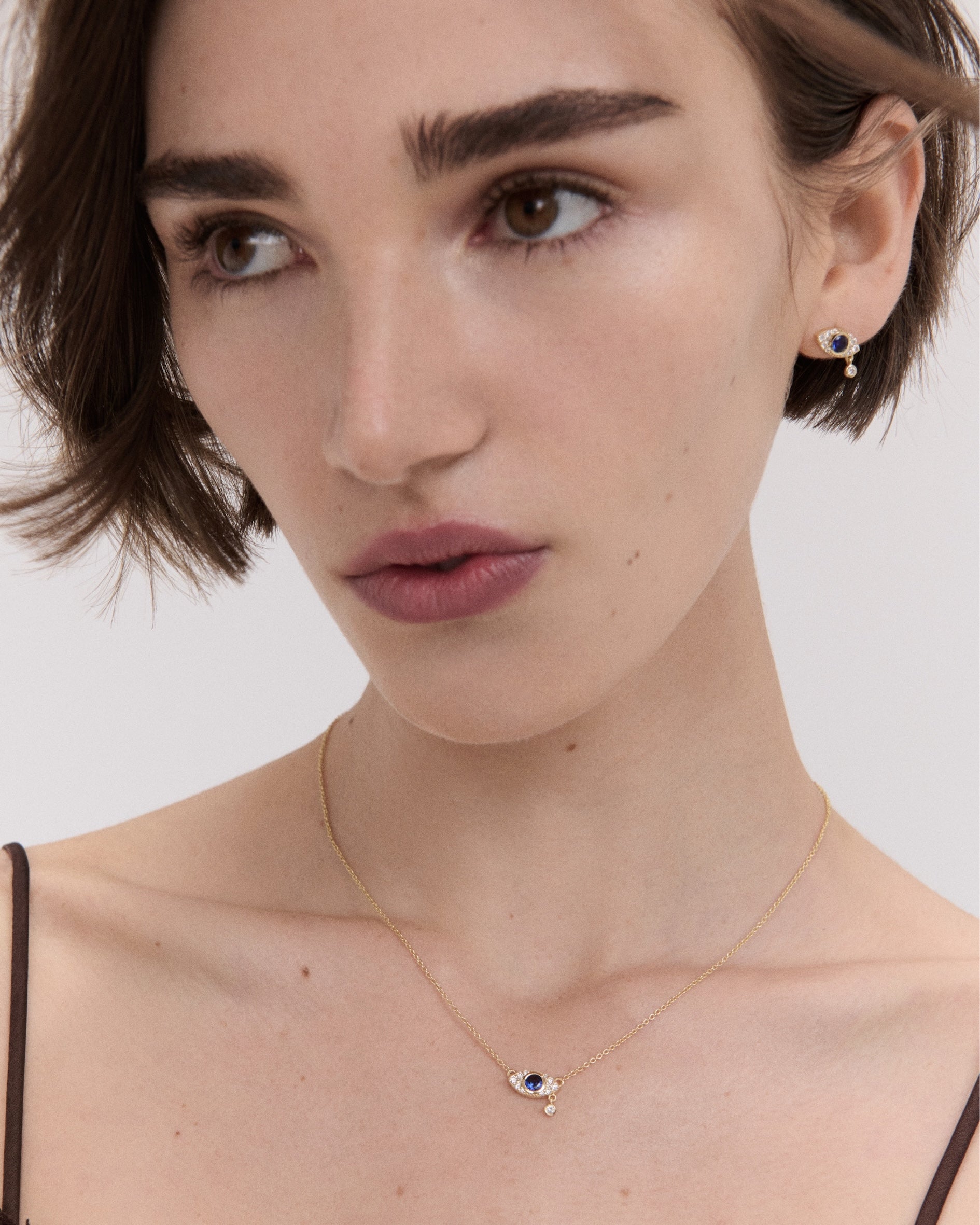 Diamond Evil Eye Solid Gold Stud Earrings | Ottoman Hands Jewellery