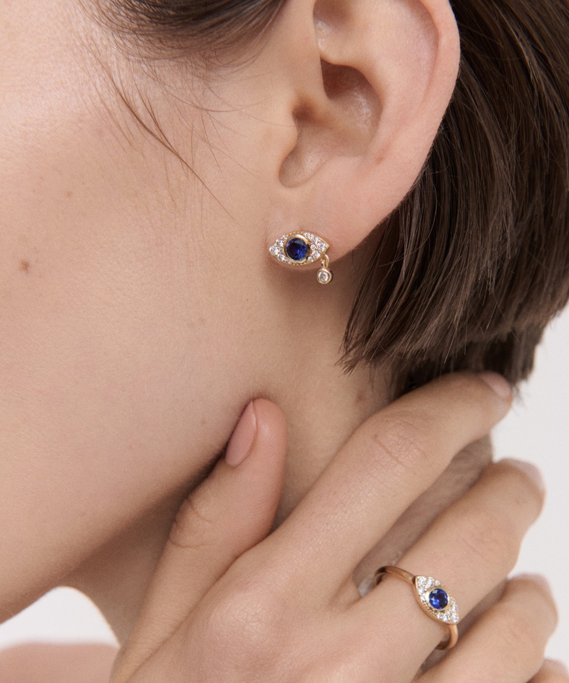 Diamond Evil Eye Solid Gold Stud Earrings | Ottoman Hands Jewellery