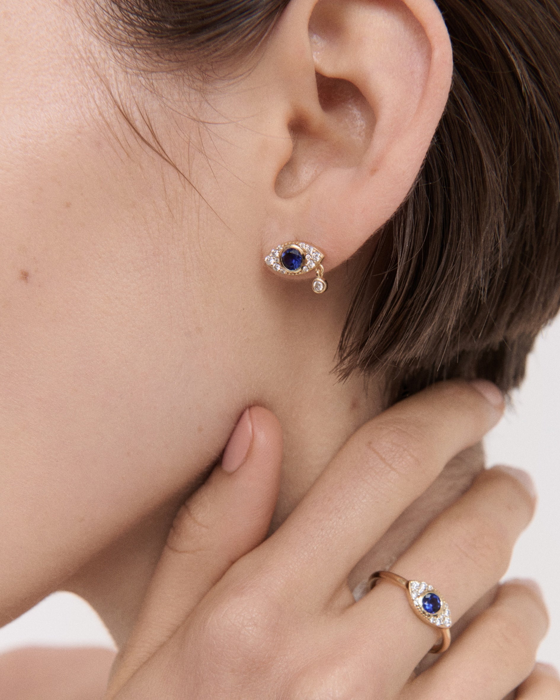 Diamond Evil Eye Solid Gold Stud Earrings | Ottoman Hands Jewellery