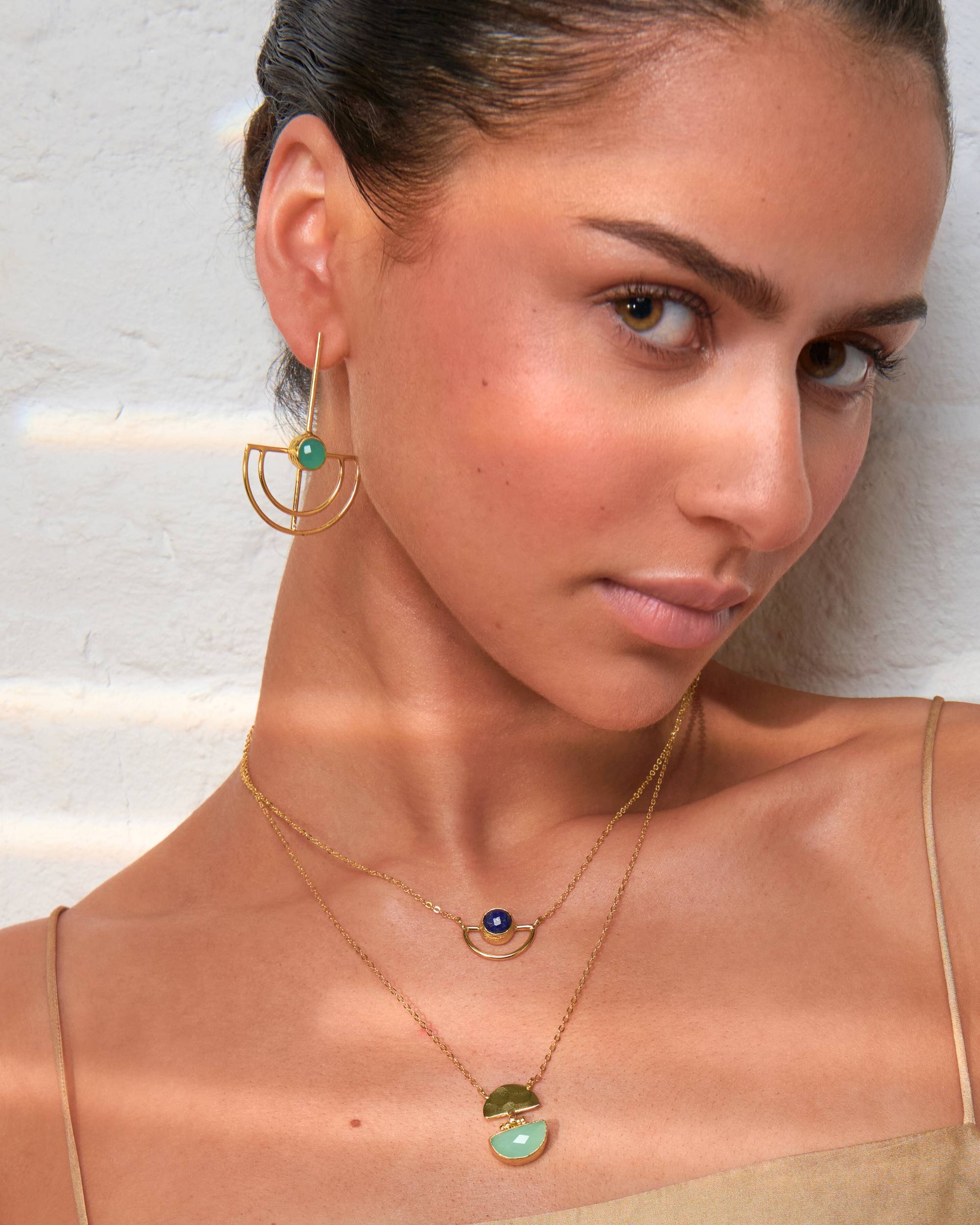 Elise Aqua Chalcedony Drop Stud Earrings | Sustainable Jewellery by Ottoman Hands