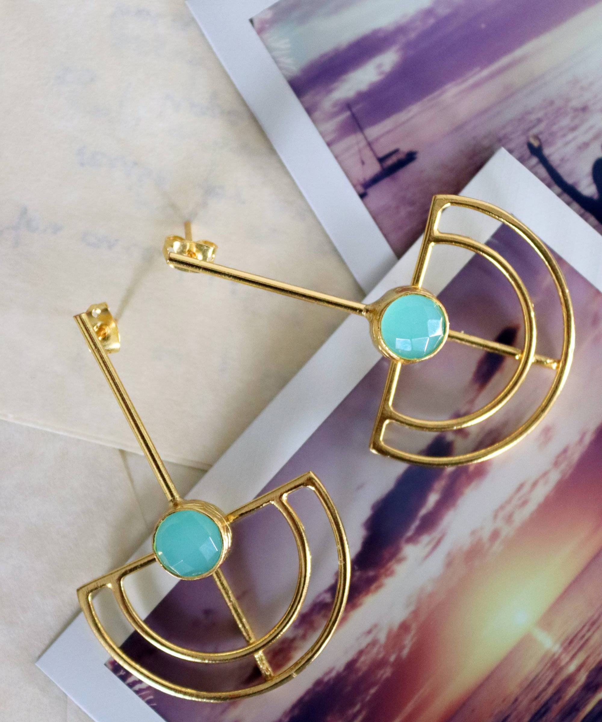 Elise Aqua Chalcedony Drop Stud Earrings | Sustainable Jewellery by Ottoman Hands