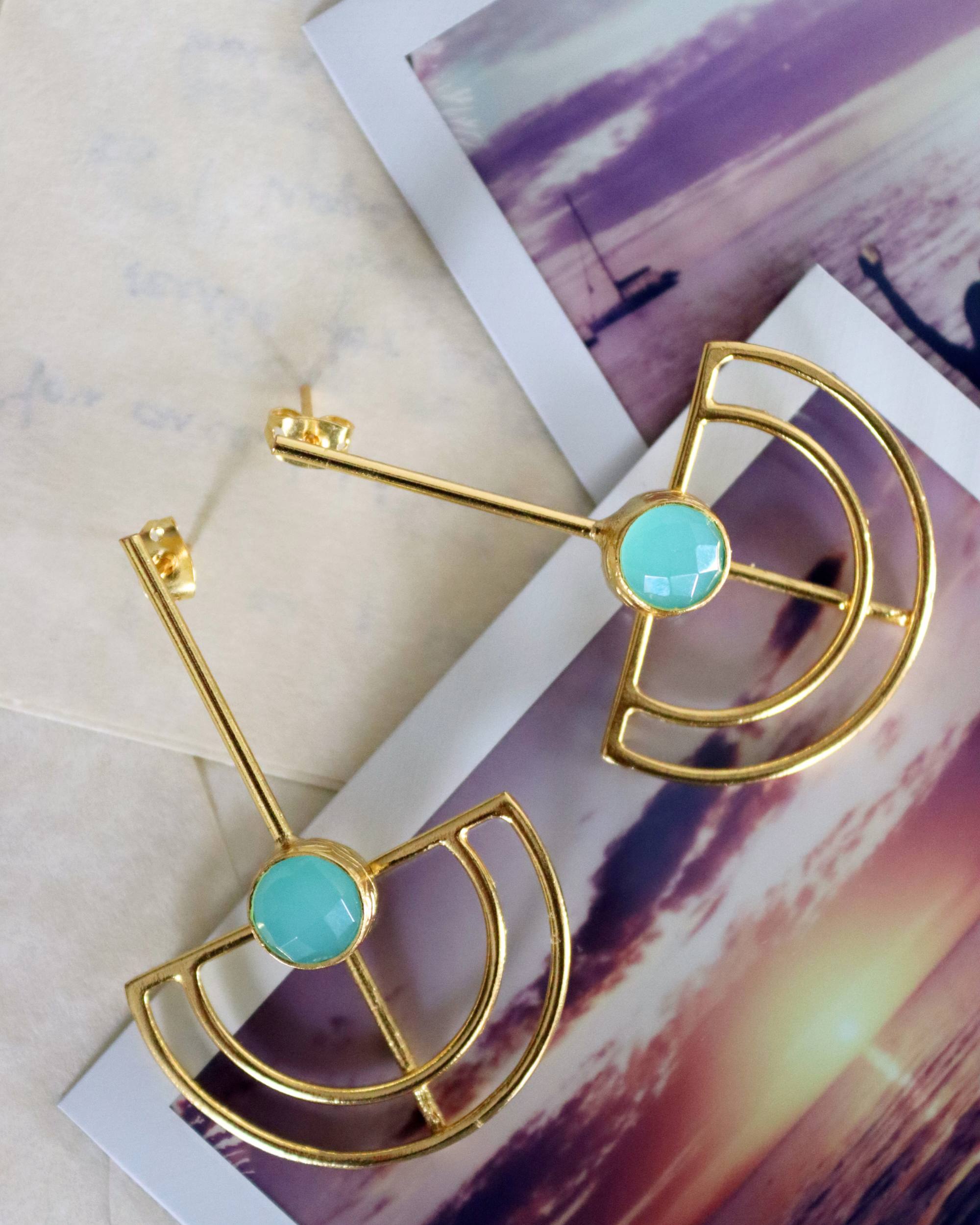 Elise Aqua Chalcedony Drop Stud Earrings | Sustainable Jewellery by Ottoman Hands