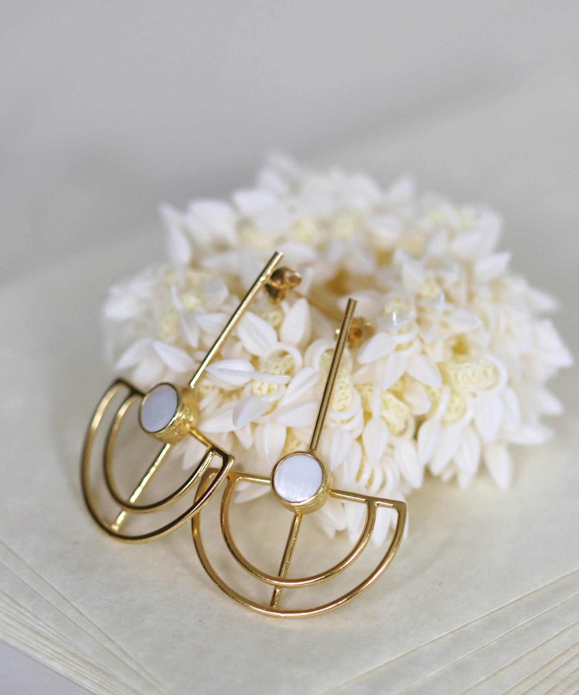 Elise Mother of Pearl Drop Stud Earrings | Sustainable Jewellery by Ottoman Hands