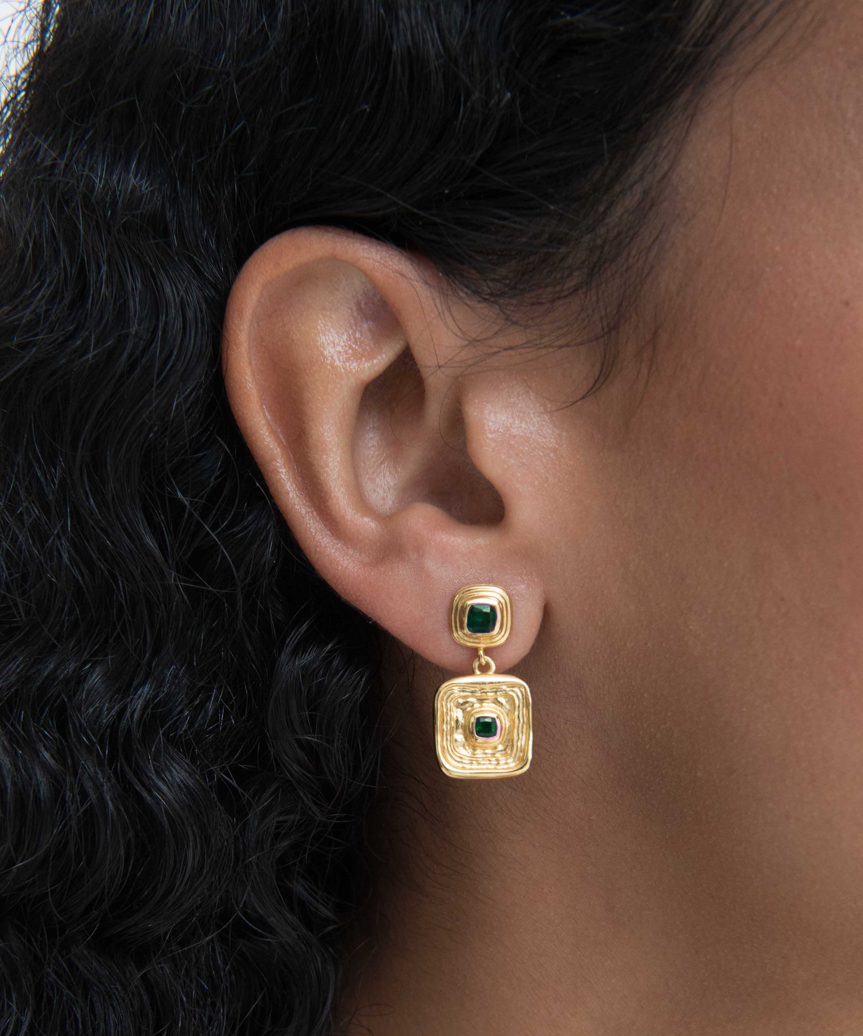 Emerald Green  CZ Wax Seal Drop Earrings | Ottoman Hands Jewellery